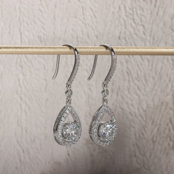 Certified 2ct. t.w. Moissanite Diamond Tear Drop Earrings NEW - Picture 5 of 11